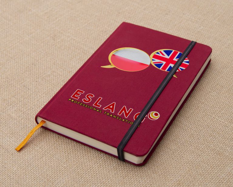 Notes z logo ESLANG – biuro tłumaczeń w Poznaniu